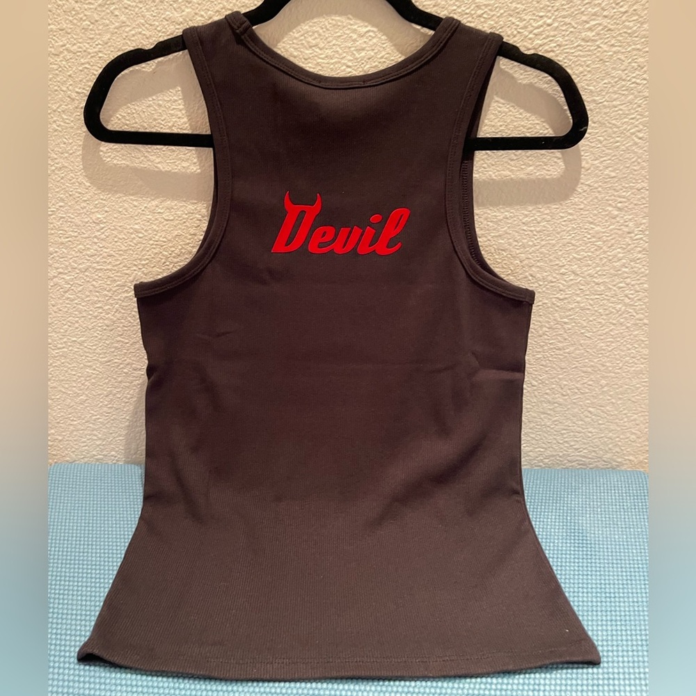 Black Tank Top with 'Angel 😇’ front & ‘Devil 😈’ back Embroidery - Picture 3 of 4